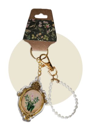 Porte-clefs cadre ancien avec fleurs et perles
