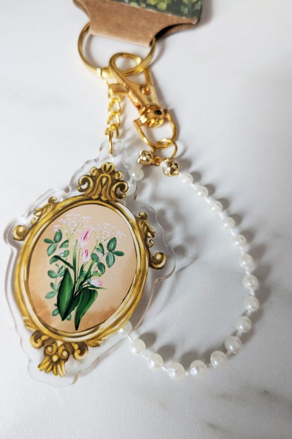 Porte-clefs cadre ancien avec fleurs et perles – Image 3