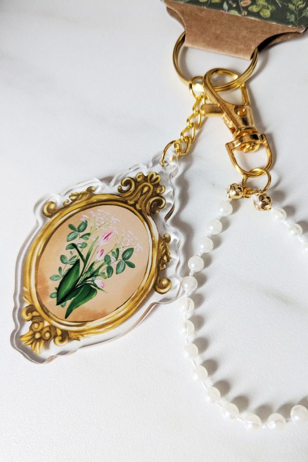Porte-clefs cadre ancien avec fleurs et perles – Image 2